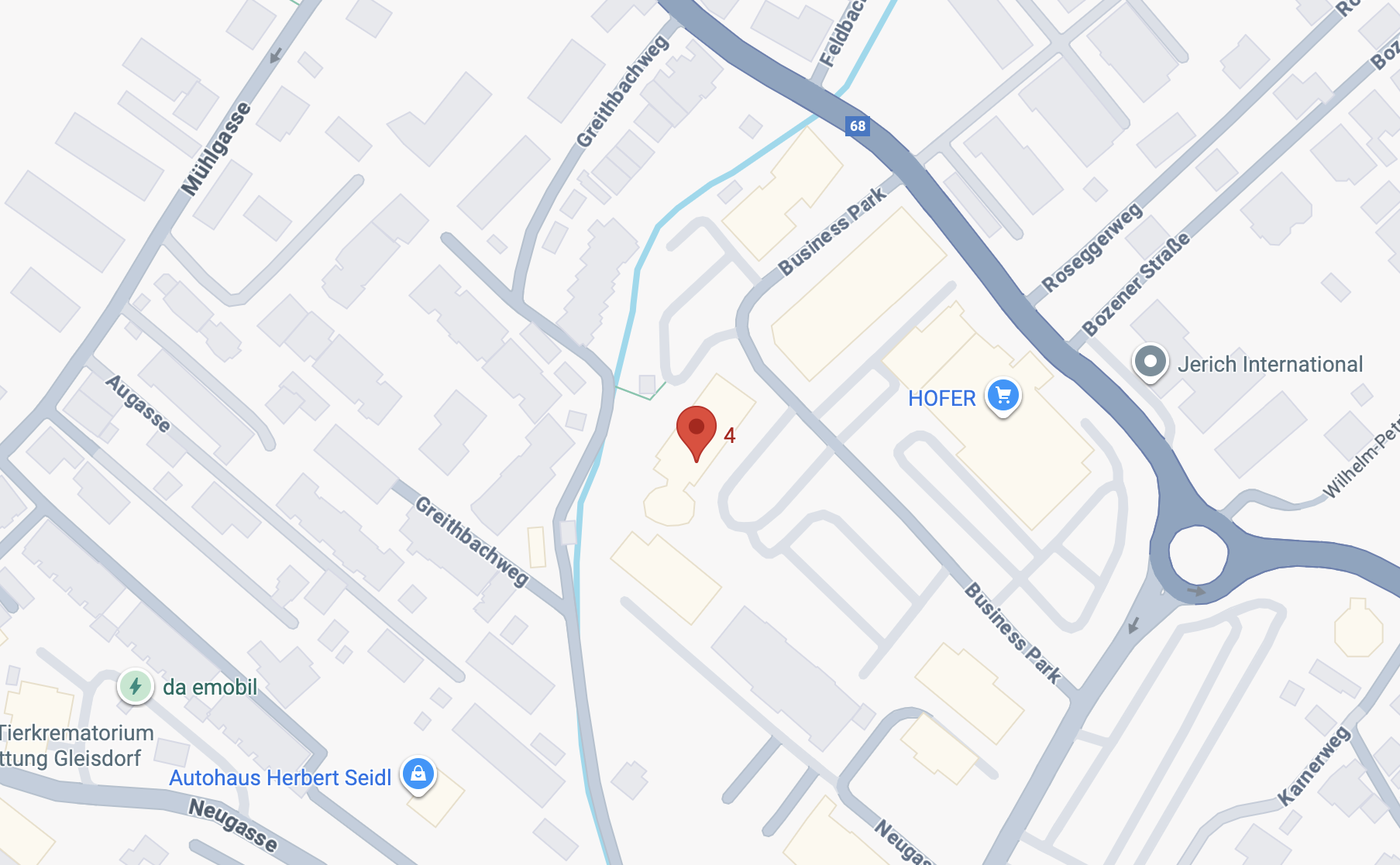 Ansicht des Stadtplanes von Businesspark 4, Gleisdorf und der unmittelbaren umliegenden Gegend.